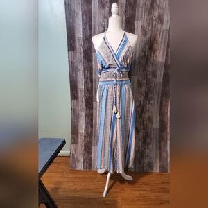Striped Jumpsuit with Tassel Tie